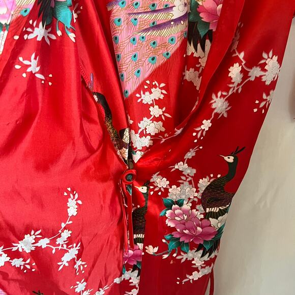 Avidlove dressing robe women’s size medium Red Colorful Peacock Floral Design - Picture 5 of 10
